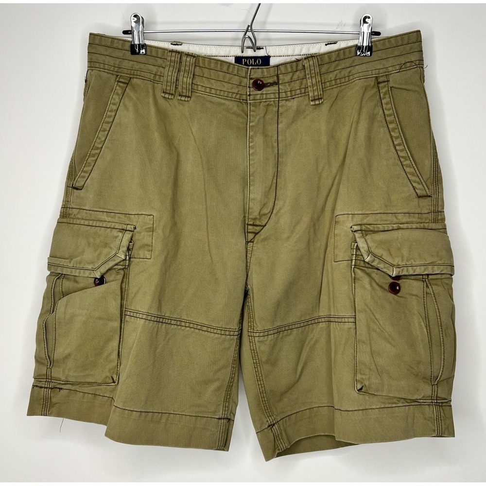 Polo Ralph Lauren Cargo Short Mens 36 Utility Army Green Baggy Pocket Y2K Grunge